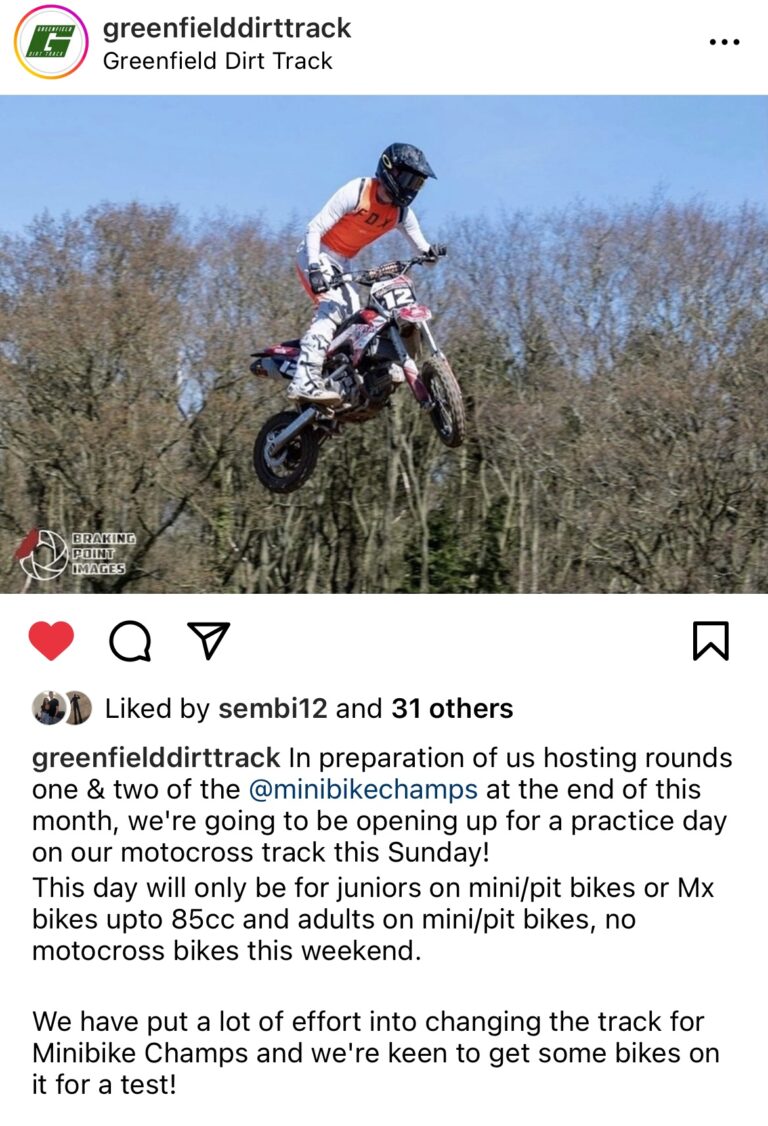 Greenfield Minibike Practice day this Sunday